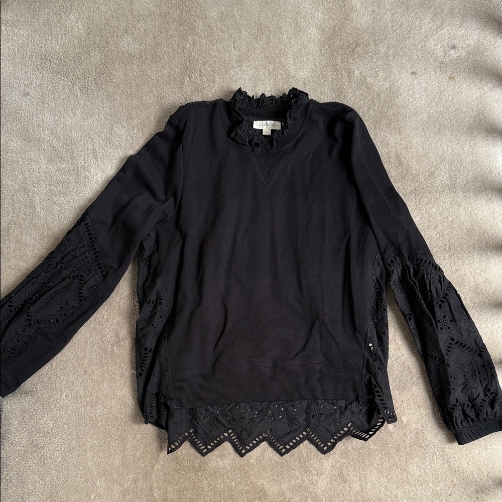 Anthropologie Black Lace Detail Blouse